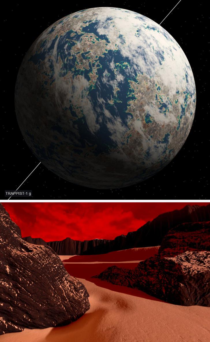 quotTRAPPIST1equotnbspGandrīz 40 gaismas gadu attālumā atrodas sarkanā pundura zvaigžņu sistēma Tā ir ļoti īpascarona sistēma tajā tika atklātas septiņas Zemei līdzīgas planētas no kurām trīs atrodas apdzīvojamajā zonā Tāpat kā iepriekscaronējā planēta arī scaronī ir par 95 līdzīga Zeme... Autors: Lestets 10 nesen atklātas planētas, kas ir līdzīgas Zemei